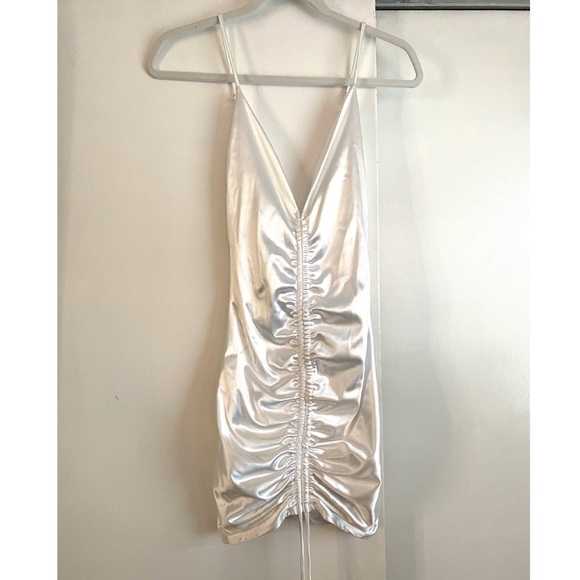 Lucy in the Sky Dresses & Skirts - Lucy in the Sky Shiny White Ruched Dress